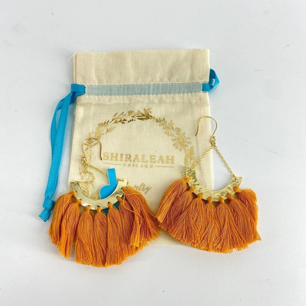 Shiraleah Palma Chandelier Fringe Shell Earrings in Saffron Gold New